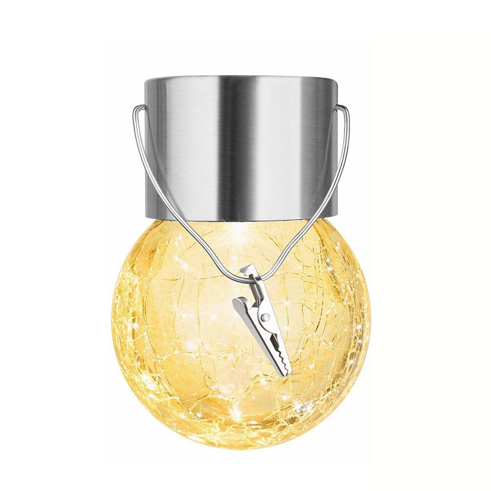 Solar Hanging Lights Outdoor Solar Powered Lighting with Multi-Color Changing Cracked Glass Globe for Garden Yard Patio Fence