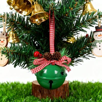 Christmas Bell Ornaments with Pinecones Berries Plaid Bow Rustic Metal Jingle Bells Xmas Tree Hanging Decor for Holiday Door Window Tree Party Decor