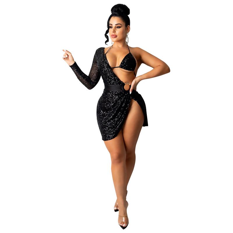 Women's Summer Fashion New Nightclub Hottie Backless Long Sleeved Dress