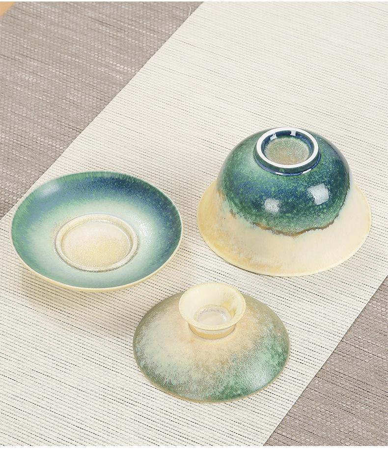 Japanese Ceramic Teacup Sancai Covered Bowl Stoneware Gaiwan Household Chinese Kung Fu Tea Set Tea Tureen Teaware Muster Cups
