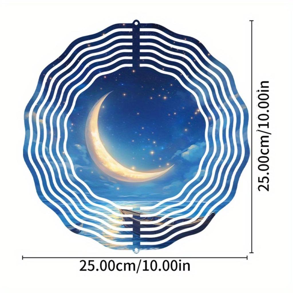 Metallisches Blaugoldenes Windspiel 360 Grad Drehend Outdoor Gartendekor für Alle Jahreszeiten Perfektes Geschenk für Naturliebhaber Mond Design