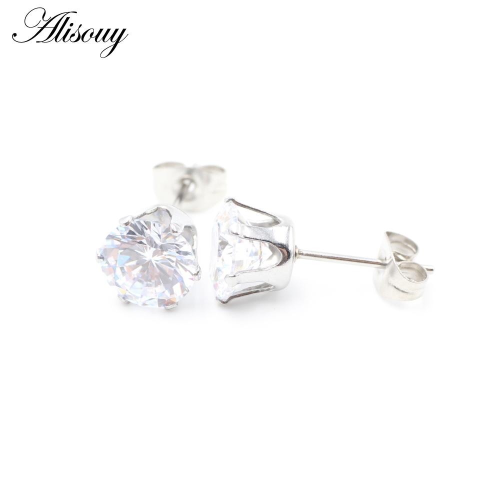 Alisouy 2 יחידות נירוסטה עגול זירקוניה מעוקבת קריסטל CZ נשים גברים עגילי חתיך לאוזן טרגוס סחוס הליקס פירסינג תכשיטים