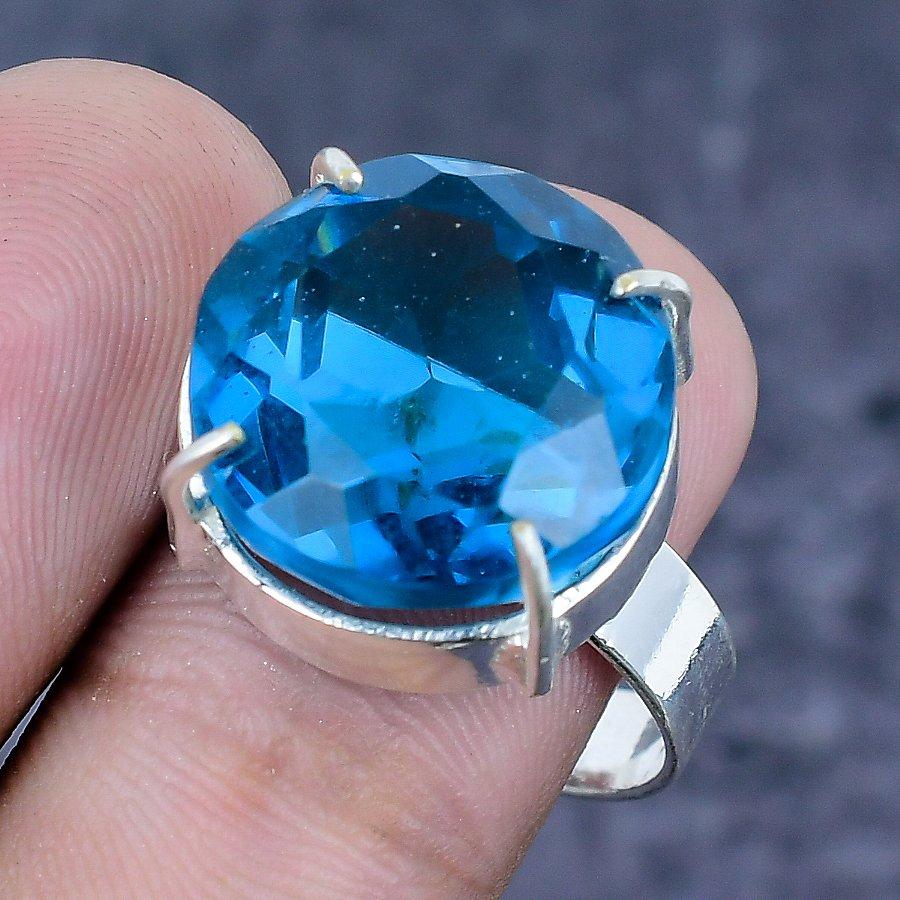 Schweizer Blautopas Edelstein 925 Sterlingsilber Schmuck Ring Größe 9