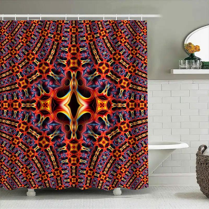 

Luxury Fractal Printed Bath Shower Curtain SetWaterproof Fabric with Vivid Patterns Perfect for Modern Bathroom Decor (Red) [Hom 90x180cm