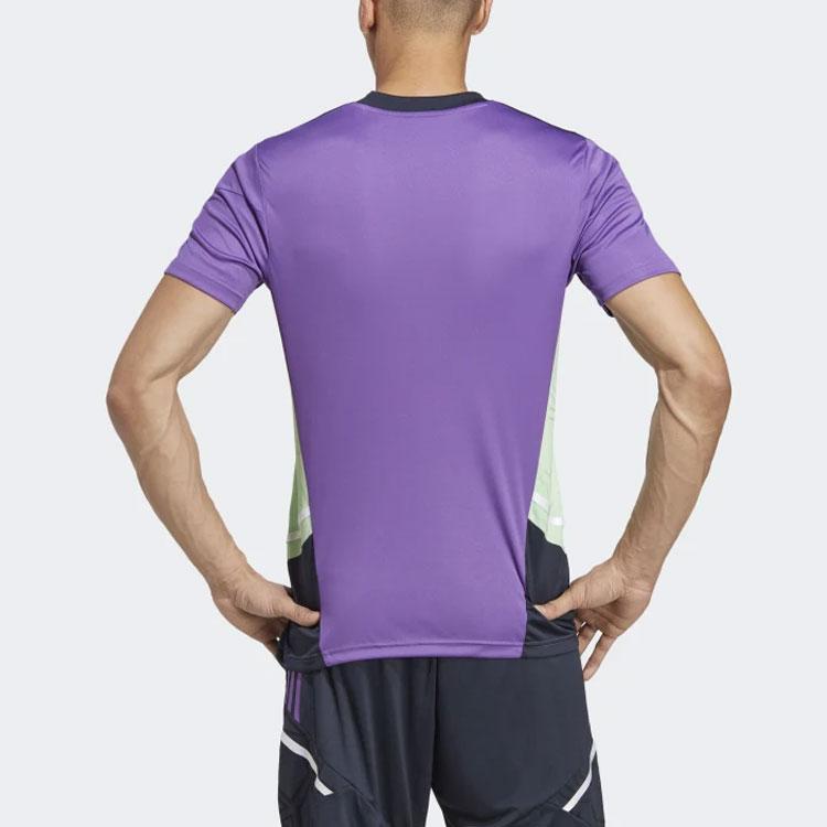 Adidas Colorblock Striped Logo Print V-Neck Short Sleeve Soccer Jersey Men Tops Purple HT8809