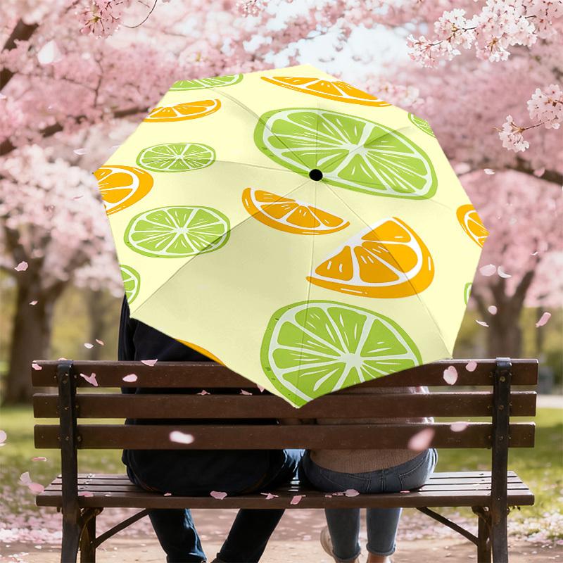 1PC Lemon Lime Automatic Open/Close Umbrella with Windproof, 8-Rib Sturdy Canopy, Durable Ribs, Fashionable Design, Outdoor Accessory, Fun Prin, Holid