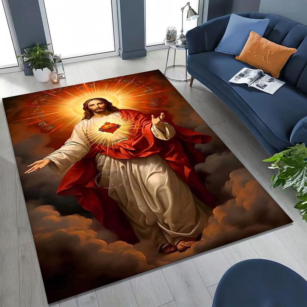 HD Faith Virgin Mary Jesus Blessed Rug Carpet for Bedroom Living Room Sofa Home Doormat Decor,Kids Play Non-slip Floor Mat
