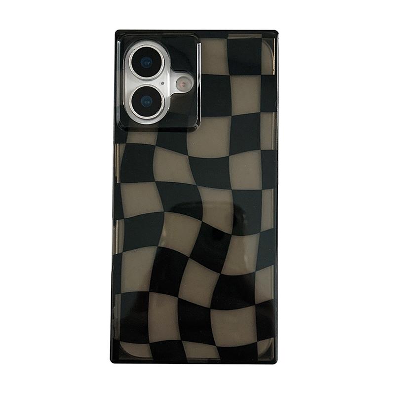

Rectangular Edge Black Twisted Chessboard Phone Case For iPhone 17 16 15 13 14 12 Pro Max Transparent Hard TPU Back Cover iPhone17 Pro