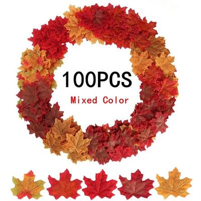 100 stk kunstige lønneblader dekorative silkelønneblader falske høstløv bryllupsfestdekor