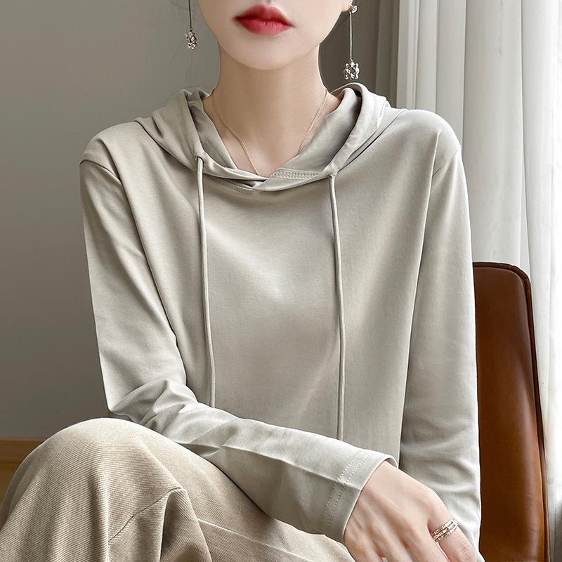 Women's New Hoodie Sweatshirt for Women Spring and Autumn Long-sleeved Knitted Sweater Mercerated Cotton Hooded T-shirt Top Thin