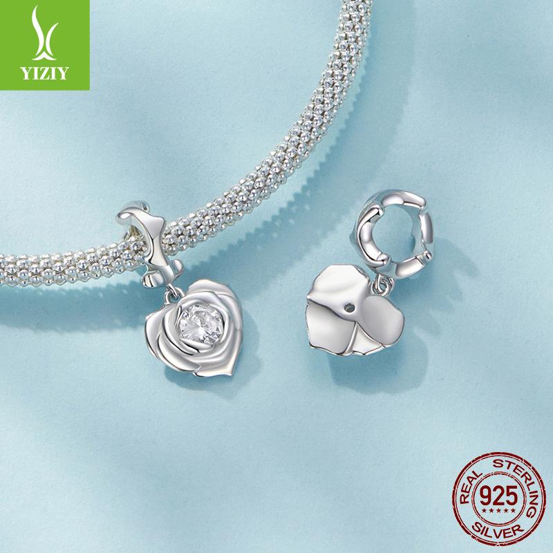 Rose Heart Pendant Diy Necklace Bracelet Accessories Valentine'S Day Gift 925 Silver Beads