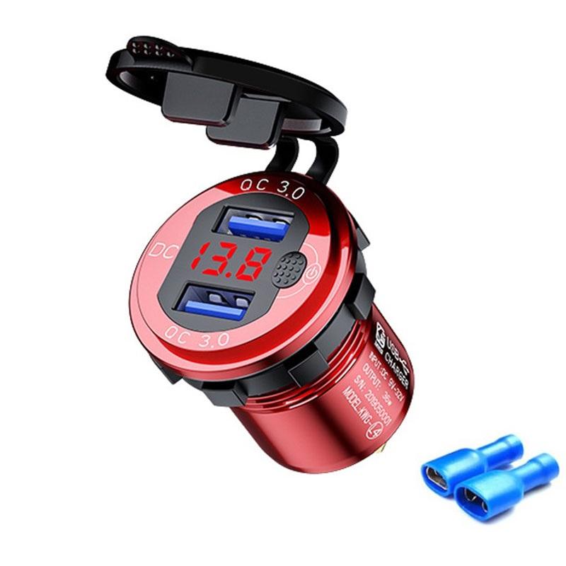 Carga rápida 3.0 36w carro duplo usb carregador qc3.0 alumínio à prova dwaterproof água com interruptor de voltímetro para 12v/24v motocicleta barco marinho rv