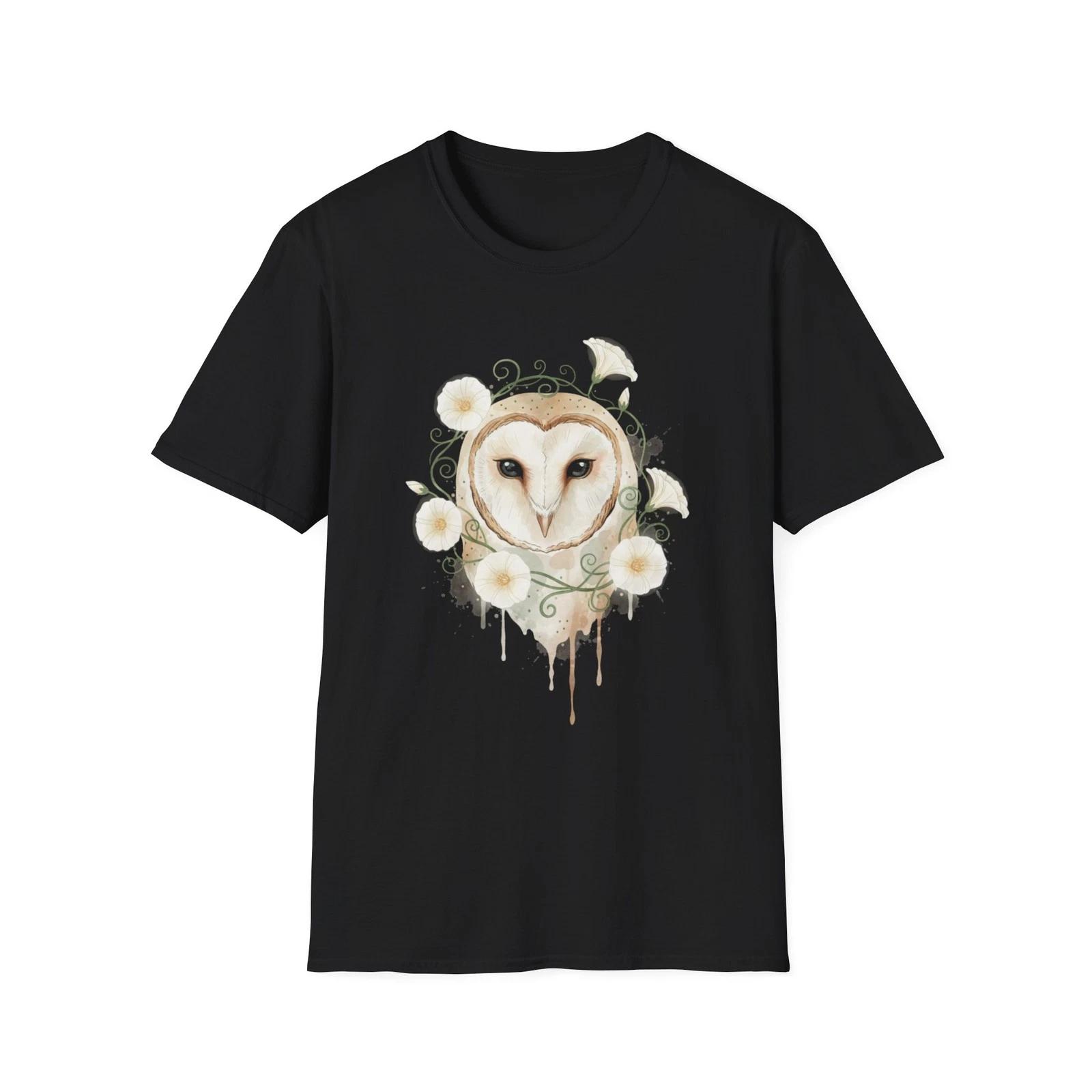 

Barn Owl Floral Watercolor Nature Black Tee Aesthetic Graphic T-Shirt 3XL