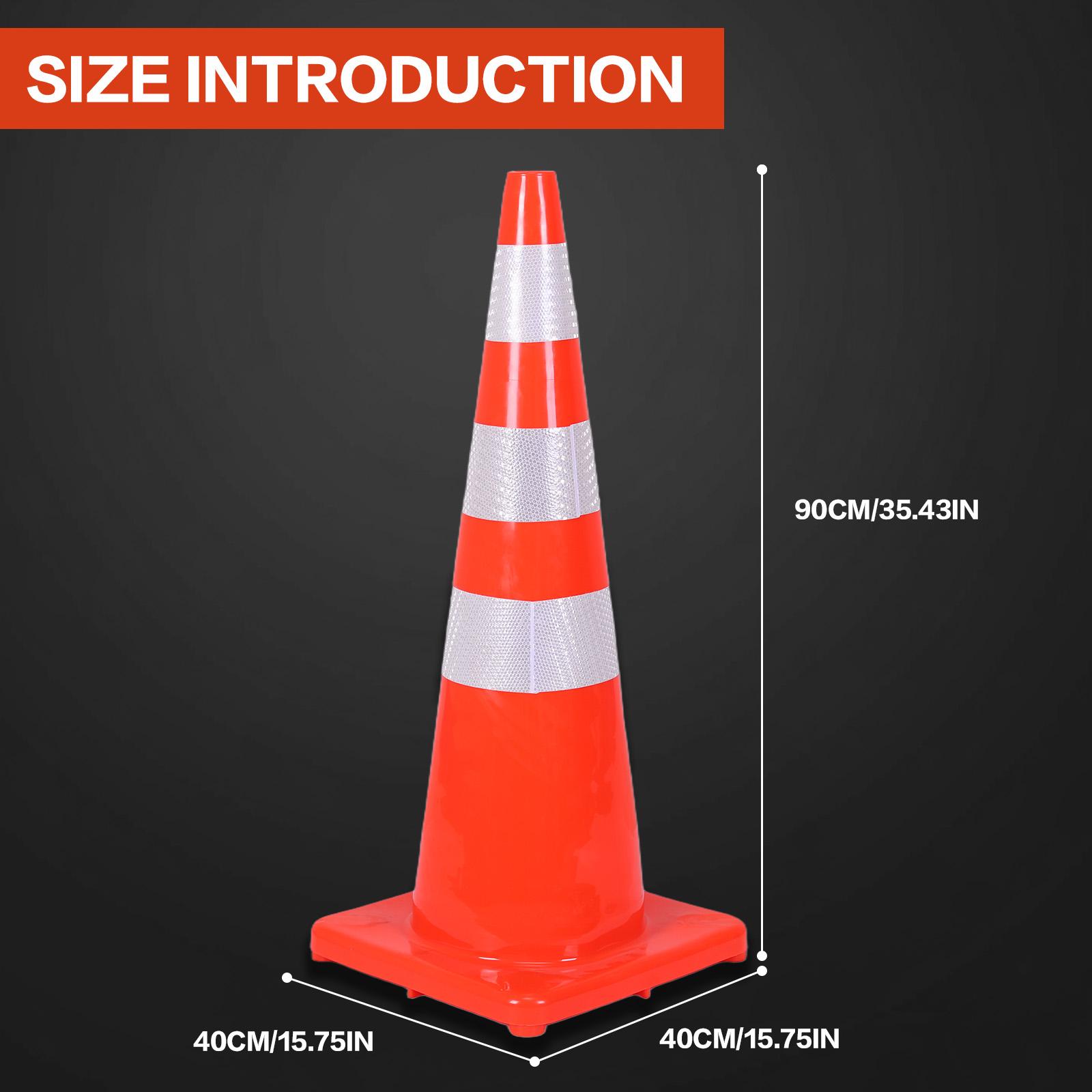 6PCS Highway Safety Cones 2.92ft Tall Red Orange Color Reflective Design PVC Construction for Traffic Diversion Road Maintenance