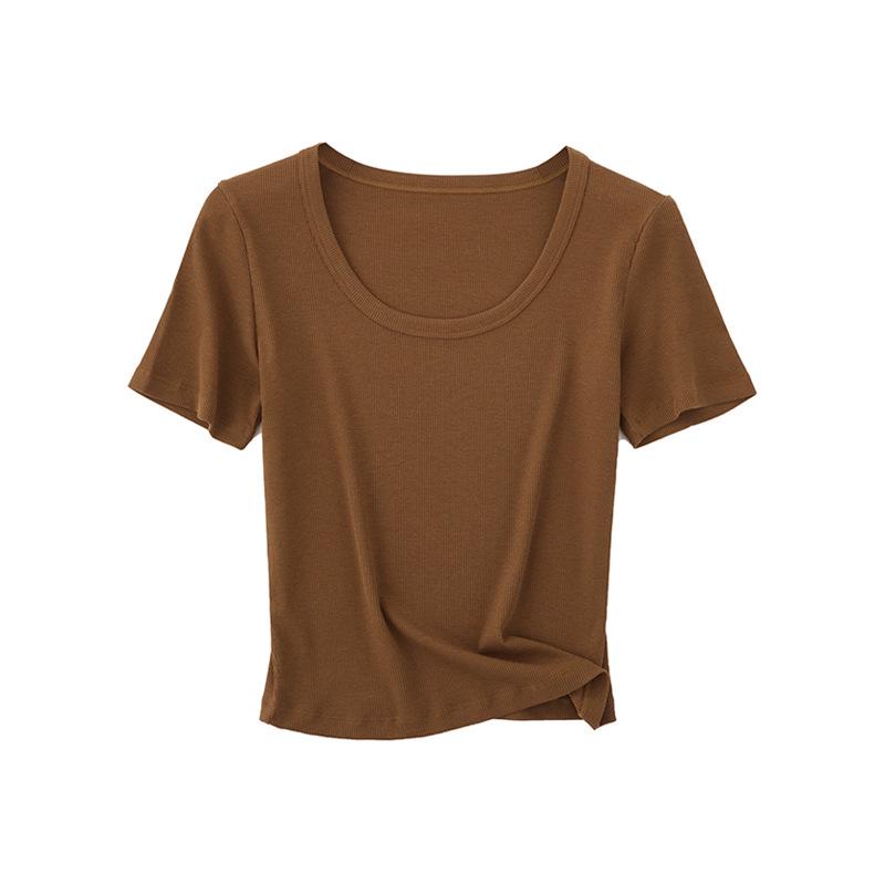 

Женская антибактериальная шелковая футболка с высоким уровнем эластичности, U-образным вырезом, облегающего кроя, с коротким рукавом L (100-115 jin)