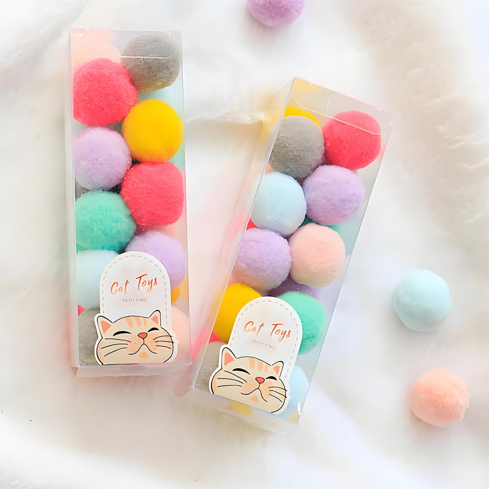 Machi No Nami Cat Pom-Pom Balls, 20-Piece Pet Toy Set for Indoor Cats, Perfect for Exercise Relief for Kittens and Adult Cats, Colored Bouncy Balls