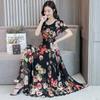 Damen Plus Size Koreanisches Sommerkleid mit Print, weiterem Saum und Rundhalsausschnitt