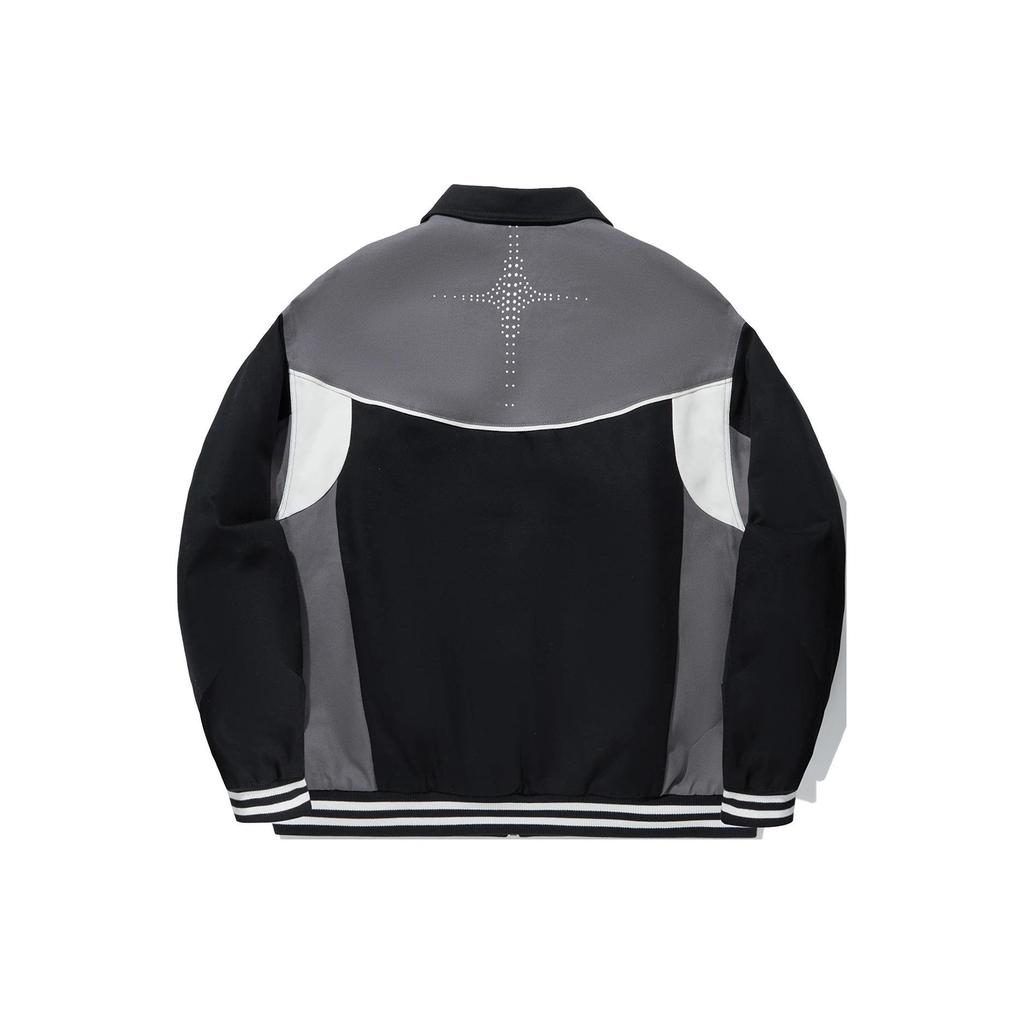 Li Ning Reignite Series Color Block Zipper Collar Long Sleeve Cotton Jacket Men Jacket Black Gray AJMU045-1