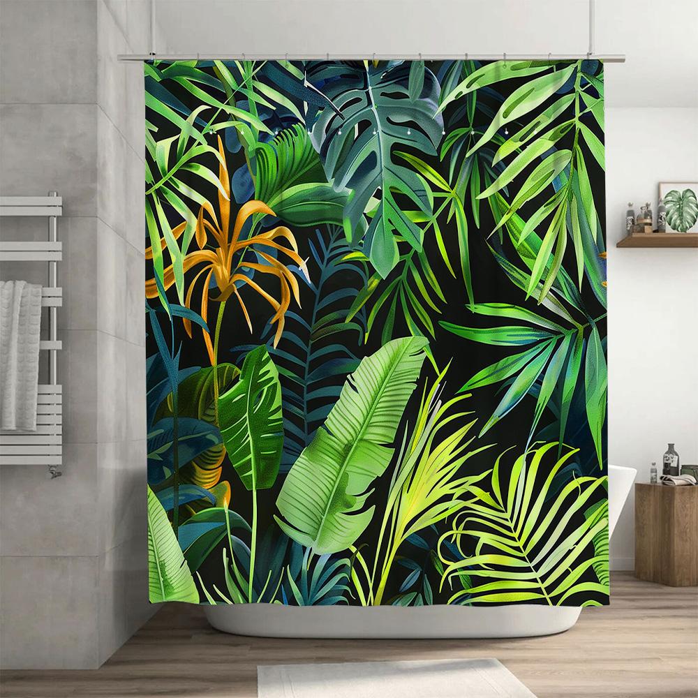 Bright Green Tropical Leaf Shower Curtain Bathroom Decor Waterproof Fabric Print for Bathtub or Beach House Available in Various