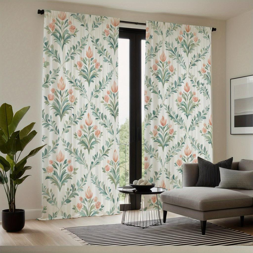 Gorgeous Floral Print Curtains Polyester Fabric Suitable Bedroom Living Room Decoration Made Of Machine Washable Great Window Treatment