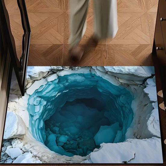 Optical Illusion Floor Mat 3D Bottomless Pit Entrance Hole Area Rug Realistic Rug Non-Slip Doormat