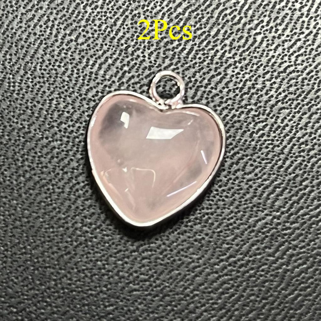2 Stück, Energie Naturstein Anhänger mit silberfarbenem Rand, Spirituelle Heilung Kristall Herz Edelstein Charms für Schmuckherstellung DIY Basteln 15mm