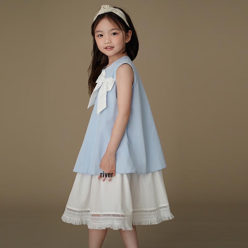 Hacikis Girls' Summer Bowknot Faux Two-Piece Vest Dress