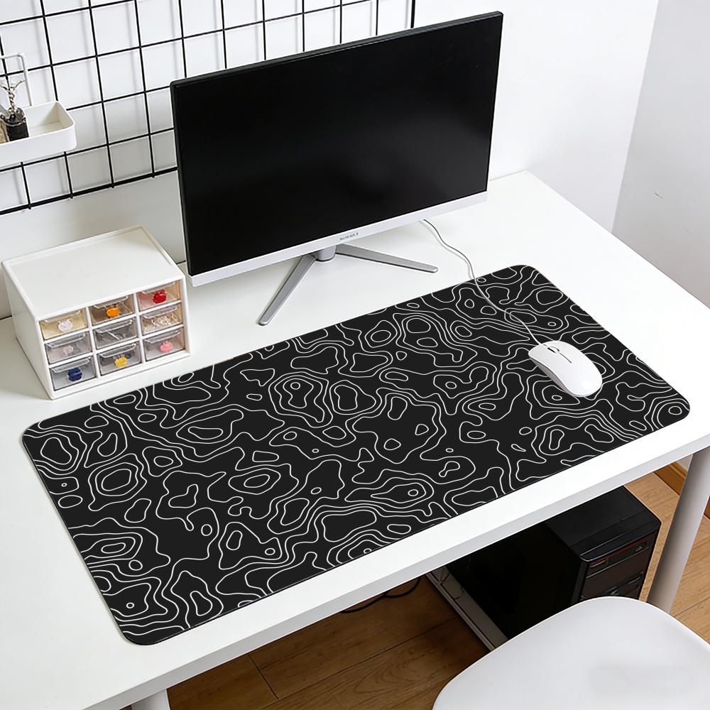 PC Black Topographic Mouse Pad with Stitched Edges Large Keyboard Pad Washable AntiSlip XXL Mouse Mat for Work from Home