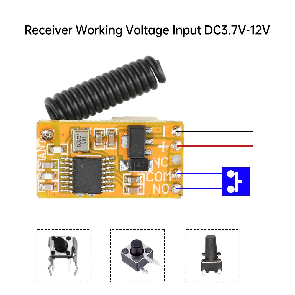 DC 3.7-24V 433Mhz Push Button Saving Mini Relay Contact RF Wireless Switch LED Lamp Controller Micro Receiver Transmitter DIY