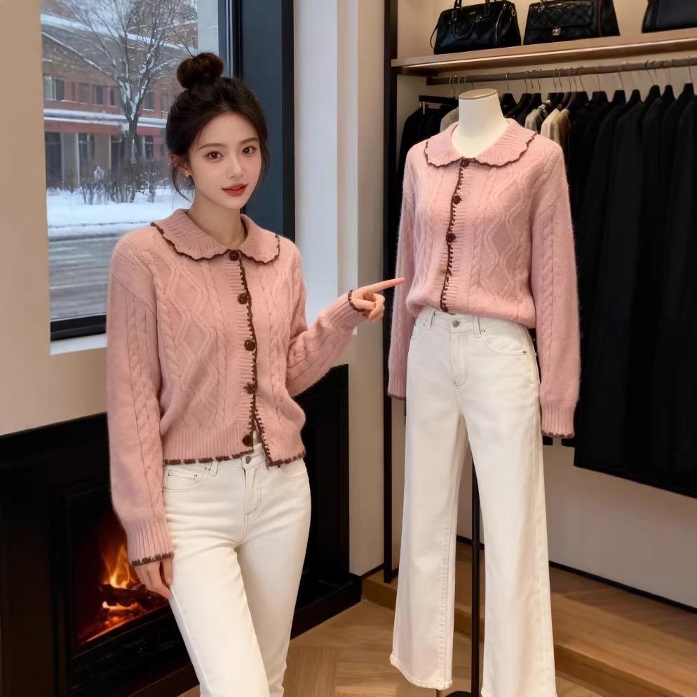 Gentle & Sweet Vibe: New Style Knit Sweater Cardigan & Wide-Leg Pants Set Large полный набор