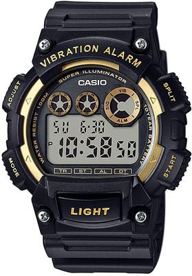CASIO Štandardné digitálne pánske hodinky s funkciou vibrácií W-735H-1A2V Zámorský model Čierna × Zlatá
