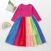 Rainbow Mesh Long Sleeve Dress for Girls - Autumn/Winter Princess Skirt
