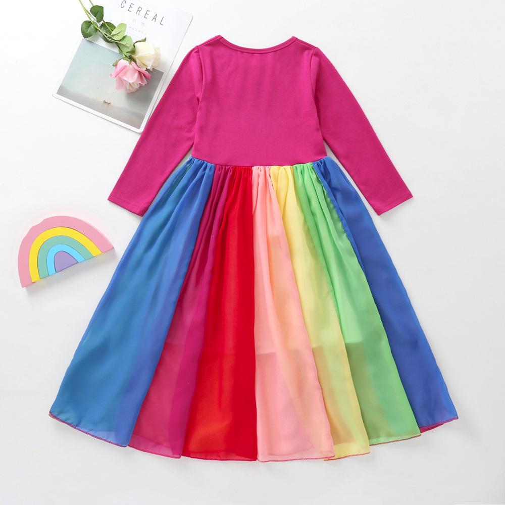 Rainbow Mesh Long Sleeve Dress for Girls - Autumn/Winter Princess Skirt
