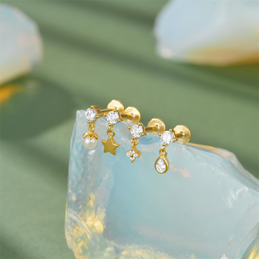 ROXI 925 Silver Star/Flower/Pearl Zircon Dangle Earrings For Women 1pc Simple Earrings For Women Girl Wedding Gift