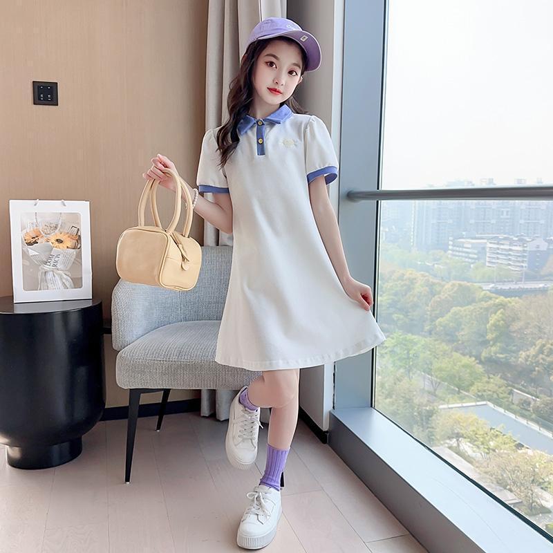 Girls Summer Polo Neck Romper Dress Princess Short Sleeve 120