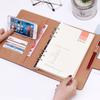 A5 6-Ring Notebook with 100 Sheets PU Leather Spiral Bound College Diary Featuring Phone Holder and Pockets Style Loose-leaf