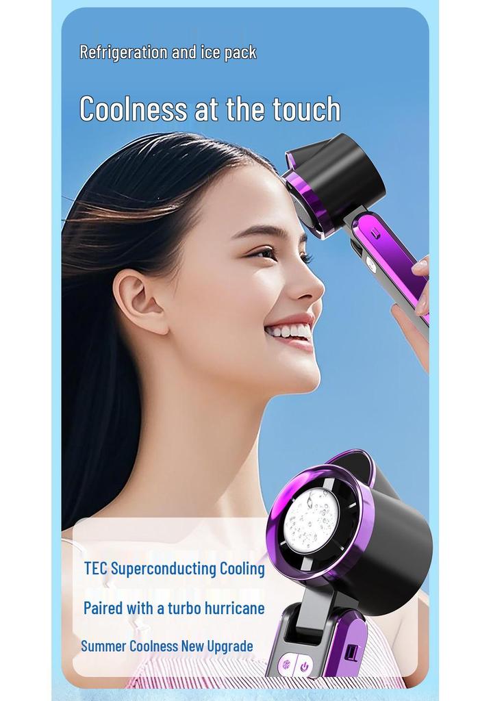 Foldable Portable Neck Hanging Fan with Digital Display and High-Speed Cooling Ice Pack
