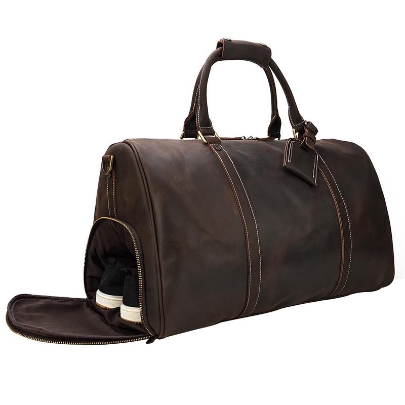 Vintage Luxury Travel Handbags Top Grade Travel Bag With Suit Compartment Garment Genuine Leather Suit Bags For Mane MaleTravel