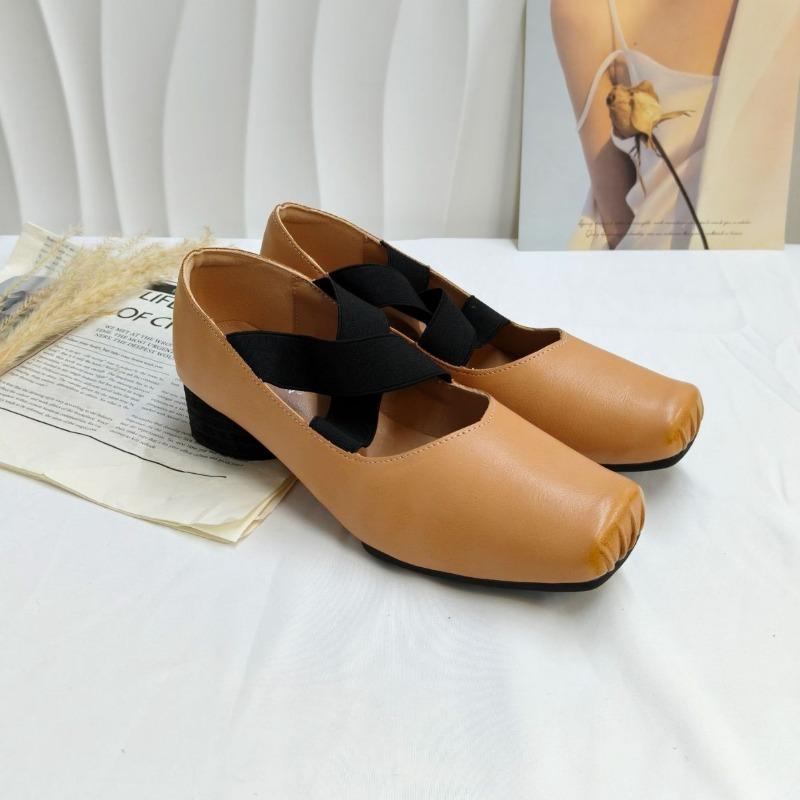 Neue vielseitige Modeschuhe: Schuhe mit eckiger Spitze, Retro-Kreuzriemen, Blockabsätze, Einzelschuhe