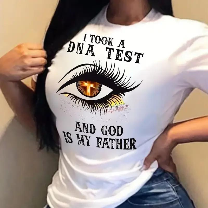 

Футболка большого размера для женщин с принтом «глаз и слоган», короткий рукав, круглый вырез, средняя эластичность XXXXXL бежевый