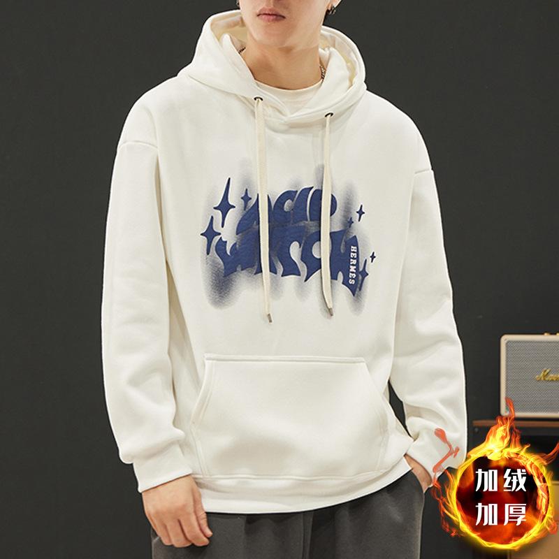 Autumn And Winter Fleece Thickened Red Sports Sweater Men'S Loose Large Size Hooded Men'S Jacket Teen Student