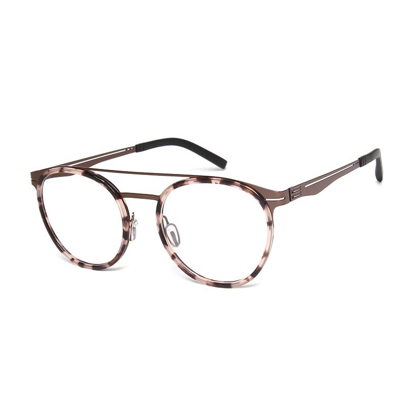 Round Pilot Ultra-light Glasses ALL Stainless Steel Double Bridge Eyeglass for Women Men Acetate Frame Vintage Fashion Eyewear