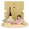 Hina Wooden Doll Full Set with Display Round Folding and Doll, "Kotohoki" Mikoto, Stand, Tray, Screen, Accessories, Natural, KTH-3203E-S2