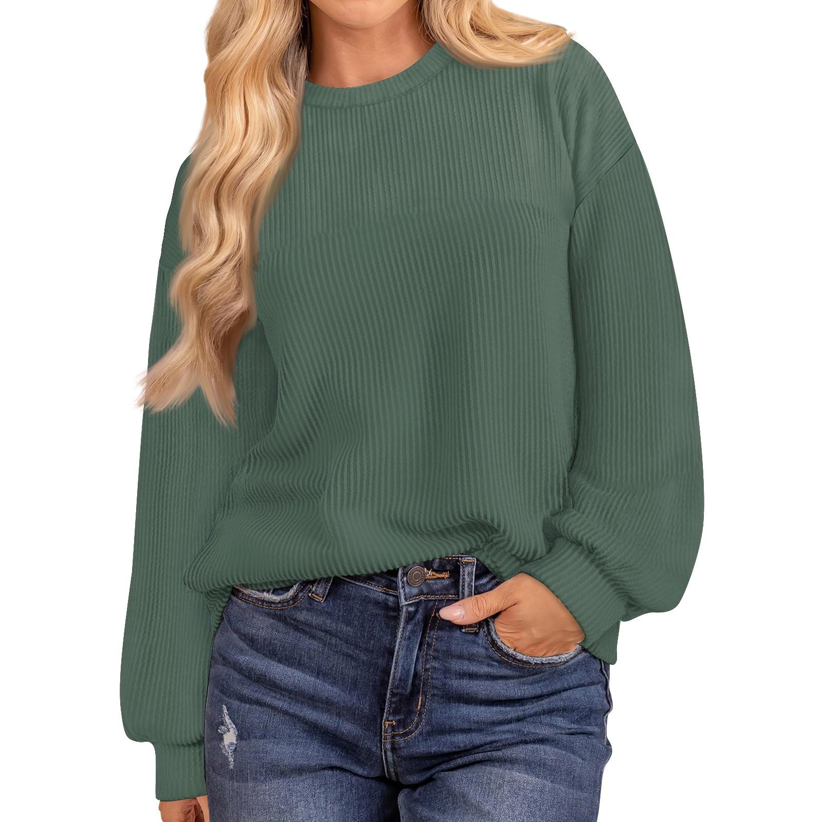 

Женская мода однотонный нитка длинный рукав свободный круглый вырез пуловер топ M