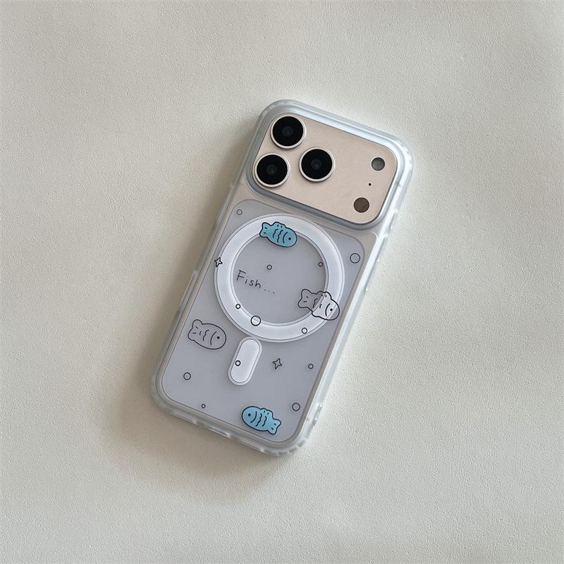 Korean Plush Fish Magnetic Stand iPhone Case for 14/15/16ProMax/17