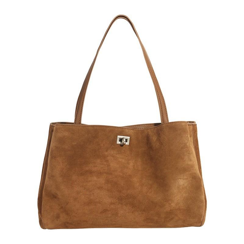 Matte Leather Large-capacity Commuting Shoulder Bag Real Cowhide Retro Light Luxury Tote Premium