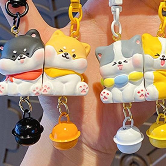 1 Pair Keychain with Bell Cartoon Dog Shape Magnetic Design Key Chain Keys Bags Phones Small Items Accessories