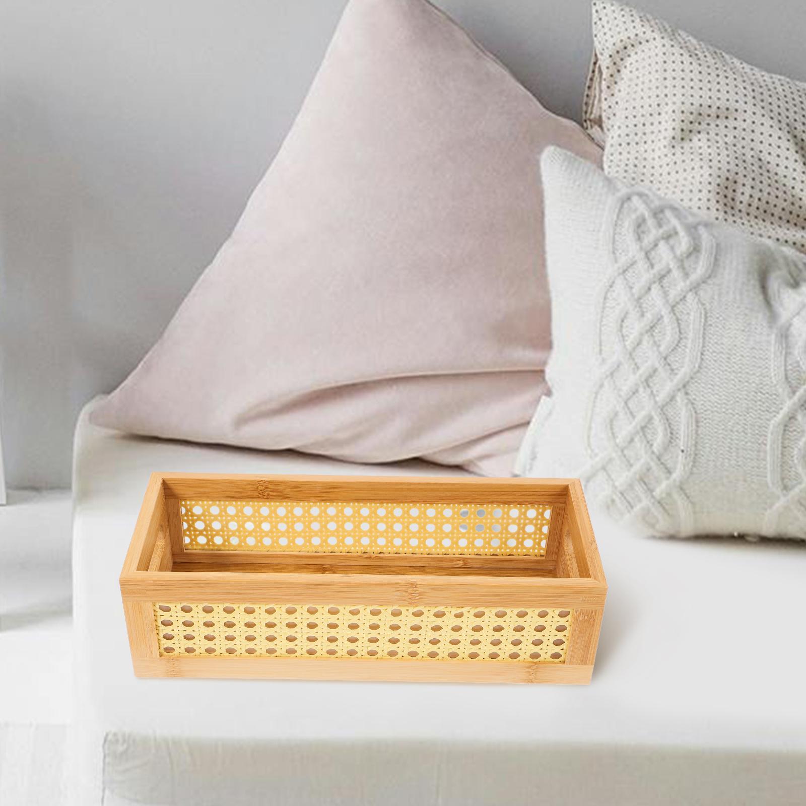 

Bamboo Storage Basket Desktop Desktop Organizer Woven Basket for Bedroom Bathroom Nursery Book Cosmetics Storage Box 32X13X9CM