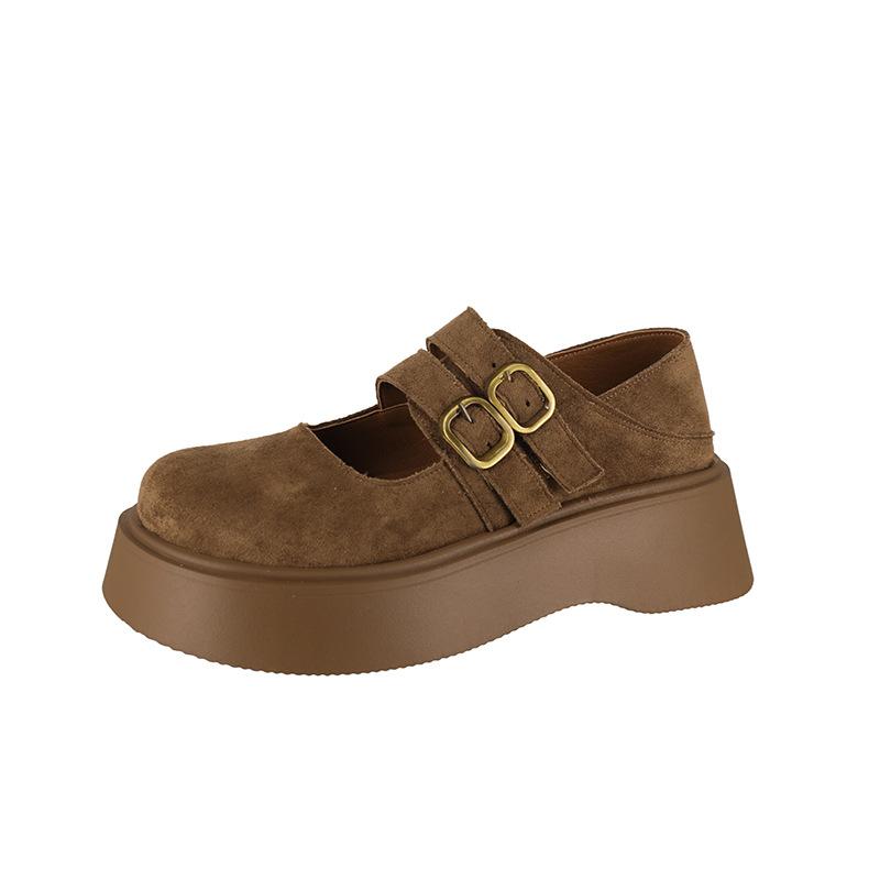 Retro Big Head Soft Sole Shallow Mouth Single Shoes Women's 2025 New Spring Thick Sole Height Increase with Skirt Versatile Mary Jane Shoes