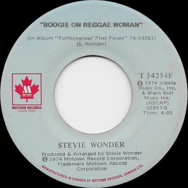 

7inch Record STEVIE WONDER - Boogie On Reggae Woman T54254F Motown 1974 Canada Soul/Funk Used